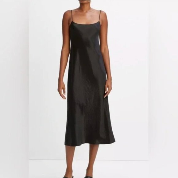 Vince Satin Slip Midi Dress in Black - Picture 1 of 6
